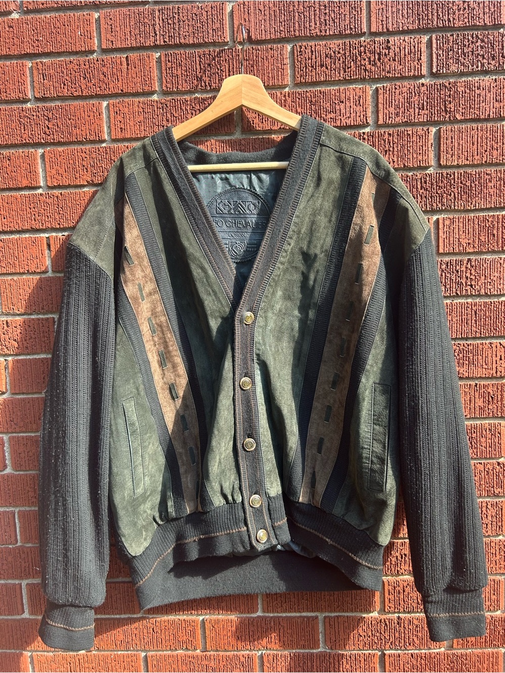 Leo Chevalier Design Vintage Leather Knit Cardigan Jacket Black Brown